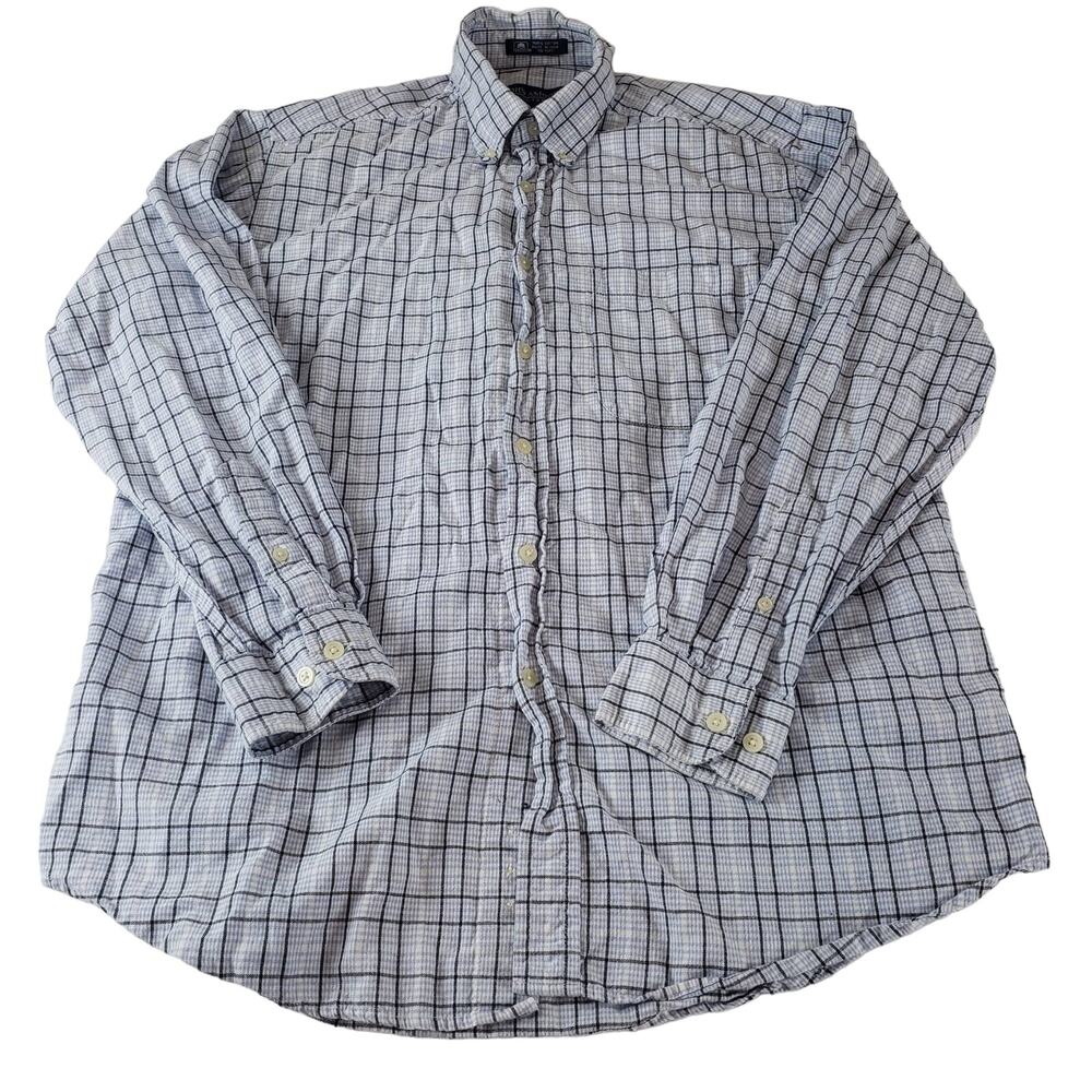 John Ashford Shirt Mens Medium Button Down Blue White Black 100% Cotton Top